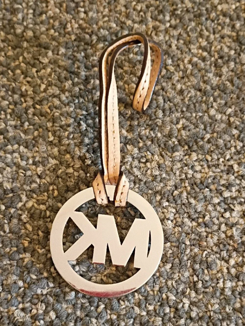 Michael Kors Silver MK Logo Charm with Tan Leather Loop